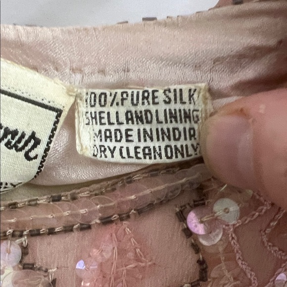 โจ๐Chic Blush Sequin Long Sleeve Dress Vintage Silk Glam๐โจ - Picture 3 of 12